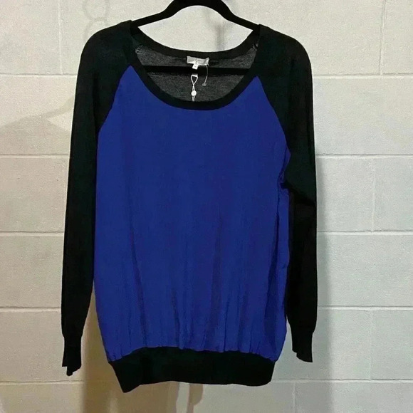 Joie MEDIUM Pullover Sweater Top Royal Blue/Black Silk Wool Cashmere Sweater NEW - Picture 1 of 8